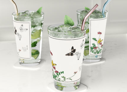 Butterflies and Flower Illustration by Morimoto Toko Glass, 16oz