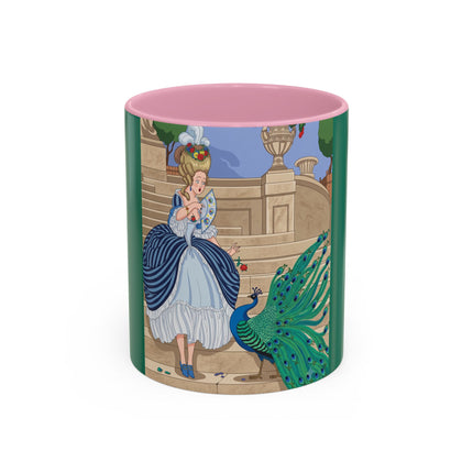 The Peacock's Admiration Colorful Mug (11oz, 15oz) – Rococo Elegance, Peacock Beauty & Garden Charm
