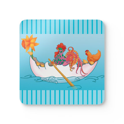 A Rooster's Seafaring Adventure Corkwood Coaster Set