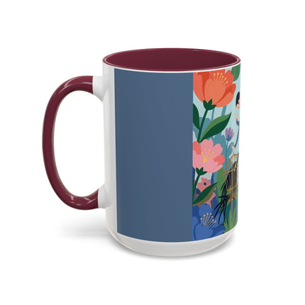 The Lady And The Mysterious Bird Colorful Mugs – Art Deco Botanical Mystery
