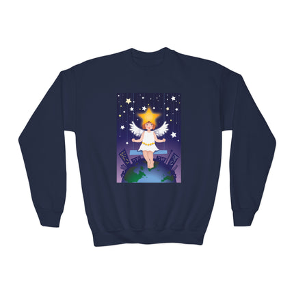 Celestial Magic Youth Crewneck Sweatshirt – Dreamy Night Sky & Angelic Wonder