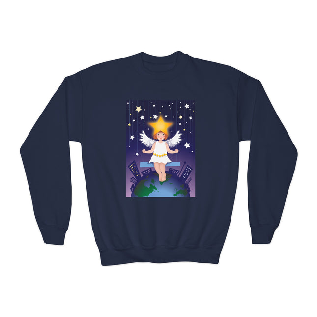 Celestial Magic Youth Crewneck Sweatshirt – Dreamy Night Sky & Angelic Wonder