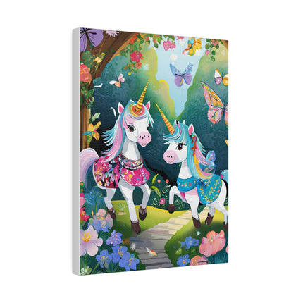 Baby Unicorns and Fluttering Butterflies Matte Canvas, Stretched, 0.75"