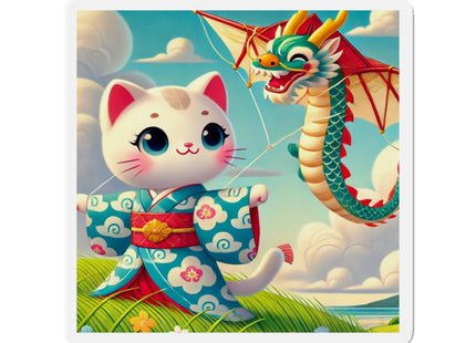 Geisha Kitten and the Dragon Kite Die-Cut Magnets (5 Sizes)