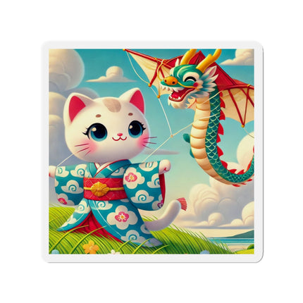Geisha Kitten and the Dragon Kite Die-Cut Magnets (5 Sizes)