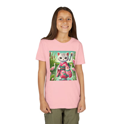 Geisha Kitten Strolls Among the Spoonbills Youth Short Sleeve Tee