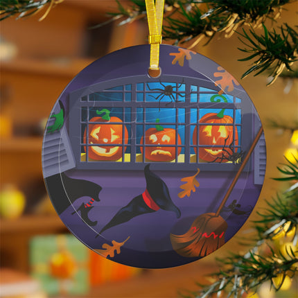Whimsical Halloween Mischief Glass Ornament