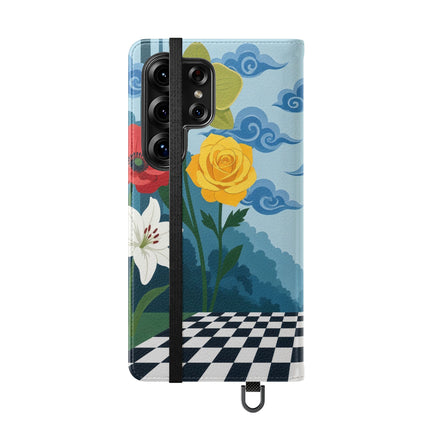 🌺♟️ The Ladies Of The Checkerboard Garden Flip Case – Art Deco Floral Fantasy