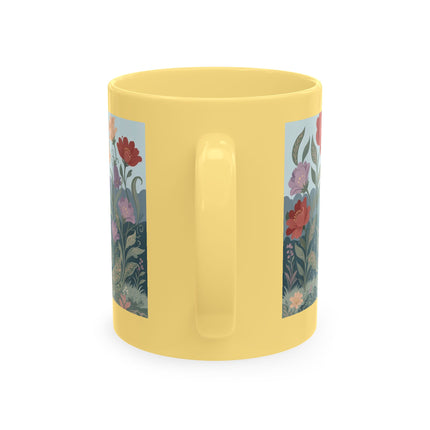 🐈🥾 The Lady & Puss In Boots In The Flower Garden Ceramic Mug – Art Deco Storybook Whimsy