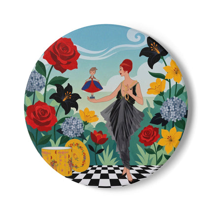 🌹🎭 The Lady Of The Little Dancer Ceramic Coaster – Art Deco Floral Fantasy