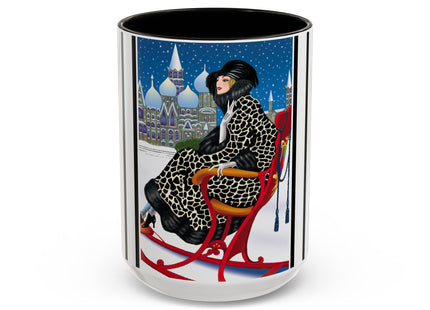 Elegant Winter Woman in Sleigh Colorful Mugs (11oz, 15oz)