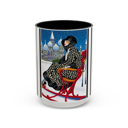Elegant Winter Woman in Sleigh Colorful Mugs (11oz, 15oz)