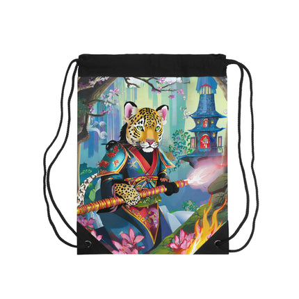 Cyberpunk Leopard Drawstring Bag