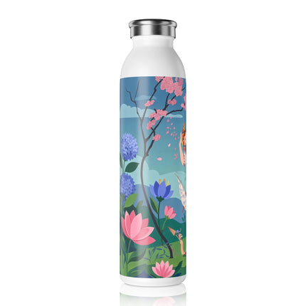 🌸🌂 The Enchanted Blossom Garden Dance Slim Water Bottle – Art Deco Floral Whimsy