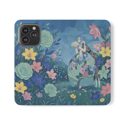 🌸💙 The Lovers In The Enchanted Garden Flip Case – Art Deco Floral Romance