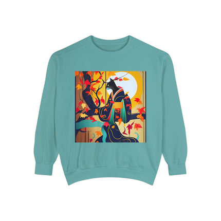 Black Cat in Kimono Unisex Garment-Dyed Sweatshirt