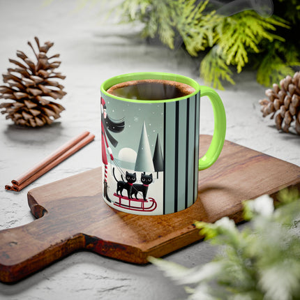Red Sled & Curious Cats Colorful Mugs (11oz, 15oz)