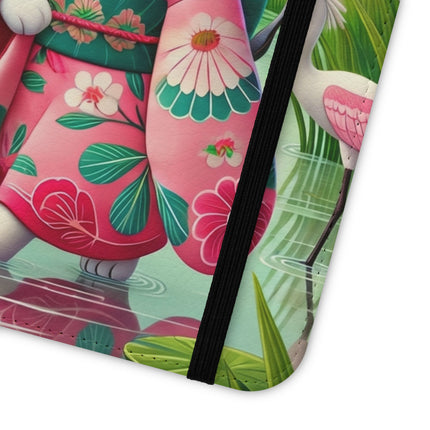 🦩🌸 Geisha Kitten Strolls Among the Spoonbills Flip Case – Serene Grace & Marshland Wonder