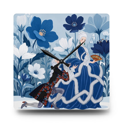 💙❄️ The Lady Of The Winter Blue Garden Acrylic Wall Clock – Art Deco Fashion Elegance