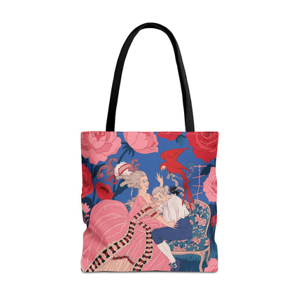 🌹🦜 The Lady Of The Scarlet Parrot Tote Bag – Art Deco Floral Elegance