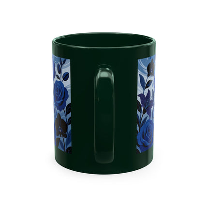 ☔💙 The Lady In The Blue Rain Garden Ceramic Mug – Art Deco Floral Elegance