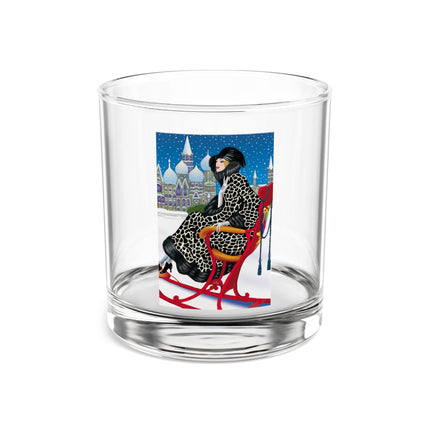 Elegant Winter Woman in Sleigh Rocks Glass, 10oz
