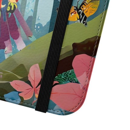 🦖🦋 Colorful Raptor Flip Case – Butterfly Wonder & Forest Adventure