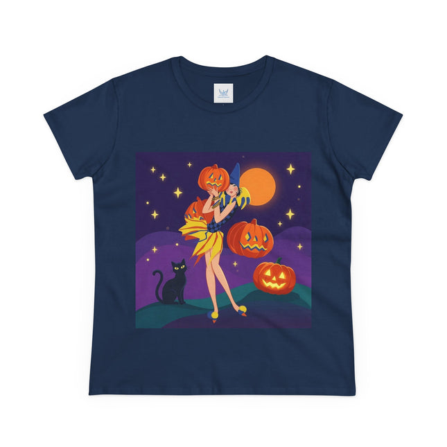 🎃🕯️ Moonlit Pumpkin Masquerade Cotton Tee – Whimsical Halloween Charm