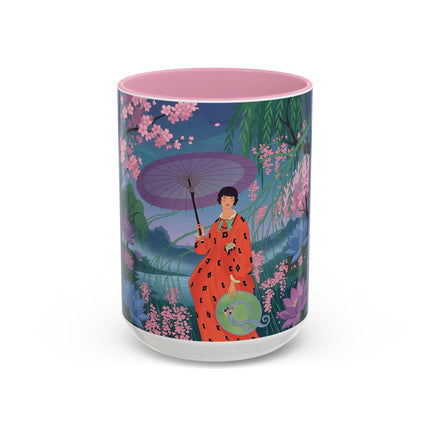 The Lady Of The Cherry Blossoms Colorful Mugs – Art Deco Spring Elegance