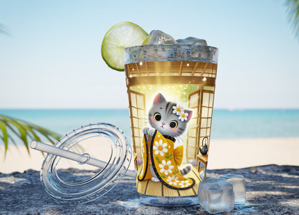 Playful Kitten in the Tea Room Sunsplash Tumbler with Straw, 16oz