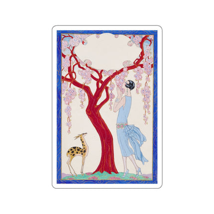 Woman, Fawn, and Red Tree by George Barbier Kiss-Cut Stickers (4 Sizes)