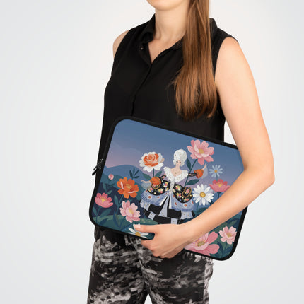 🌺🎭 The Lady Of The Grand Floral Masquerade Laptop Sleeve – Art Deco Garden Elegance