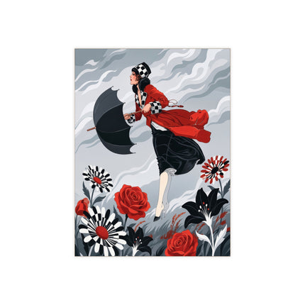 🌹☂️ The Lady In The Storm Ceramic Tile – Art Deco Floral Drama
