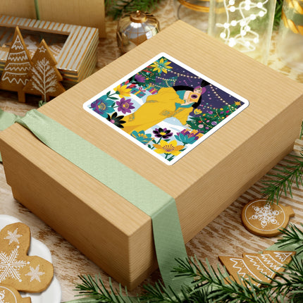 💛🎄 The Lady Of The Golden Christmas Cloak Kiss-Cut Sticker – Art Deco Holiday Fantasy