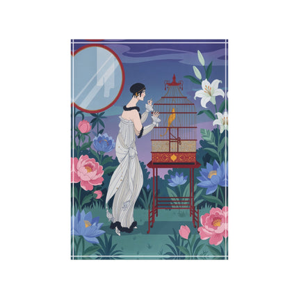 🦜🌸 The Lady Of The Garden Aviary Acrylic Art Block – Art Deco Botanical Elegance