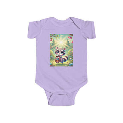 Raccoon’s Berry Basket Baby Bodysuit – Whimsical Woodland Harvest Design