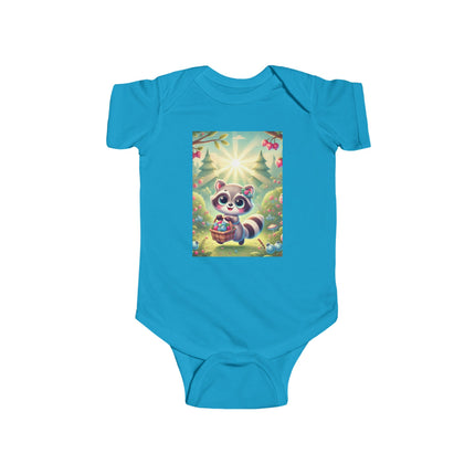 Raccoon’s Berry Basket Baby Bodysuit – Whimsical Woodland Harvest Design