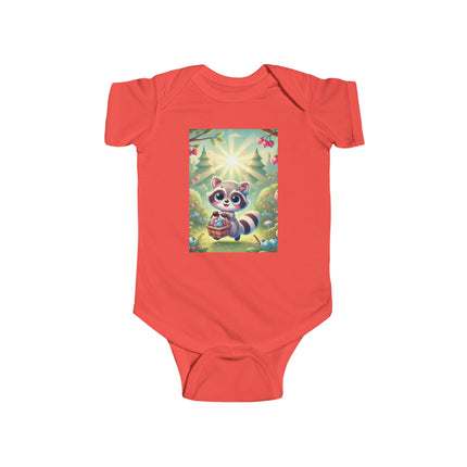 Raccoon’s Berry Basket Baby Bodysuit – Whimsical Woodland Harvest Design