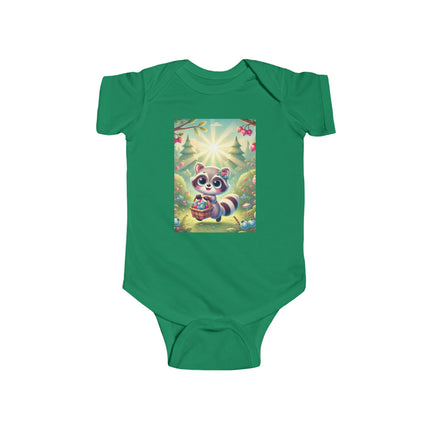 Raccoon’s Berry Basket Baby Bodysuit – Whimsical Woodland Harvest Design
