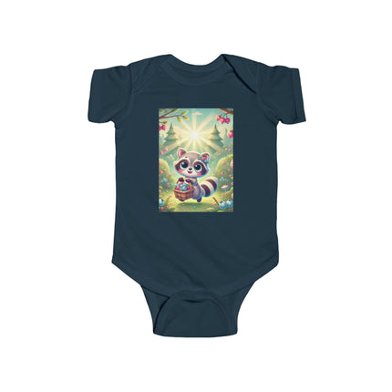 Raccoon’s Berry Basket Baby Bodysuit – Whimsical Woodland Harvest Design