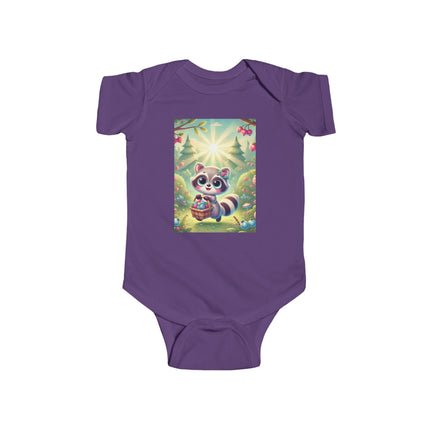 Raccoon’s Berry Basket Baby Bodysuit – Whimsical Woodland Harvest Design