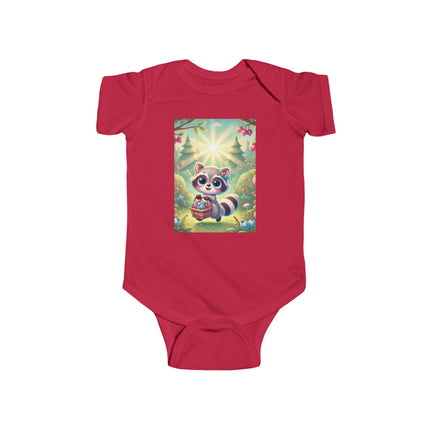 Raccoon’s Berry Basket Baby Bodysuit – Whimsical Woodland Harvest Design