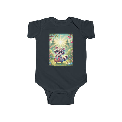 Raccoon’s Berry Basket Baby Bodysuit – Whimsical Woodland Harvest Design