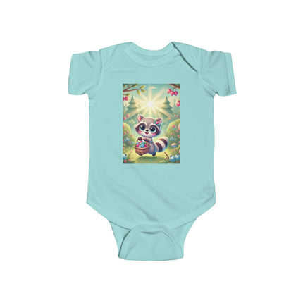 Raccoon’s Berry Basket Baby Bodysuit – Whimsical Woodland Harvest Design