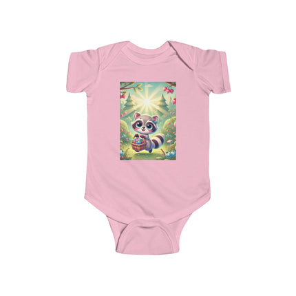 Raccoon’s Berry Basket Baby Bodysuit – Whimsical Woodland Harvest Design