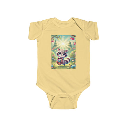 Raccoon’s Berry Basket Baby Bodysuit – Whimsical Woodland Harvest Design