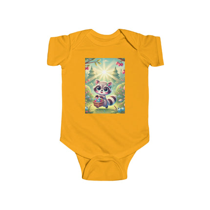 Raccoon’s Berry Basket Baby Bodysuit – Whimsical Woodland Harvest Design