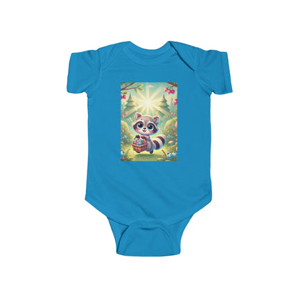Raccoon’s Berry Basket Baby Bodysuit – Whimsical Woodland Harvest Design