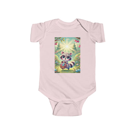 Raccoon’s Berry Basket Baby Bodysuit – Whimsical Woodland Harvest Design