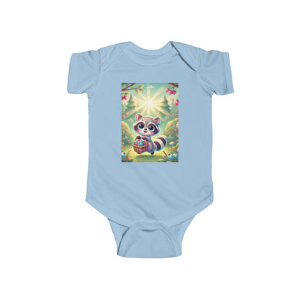 Raccoon’s Berry Basket Baby Bodysuit – Whimsical Woodland Harvest Design